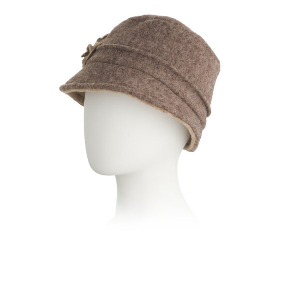 BORDONI Taupe Made In Italy Wool Blend 3 Flower Cloche - Picture 2 of 2